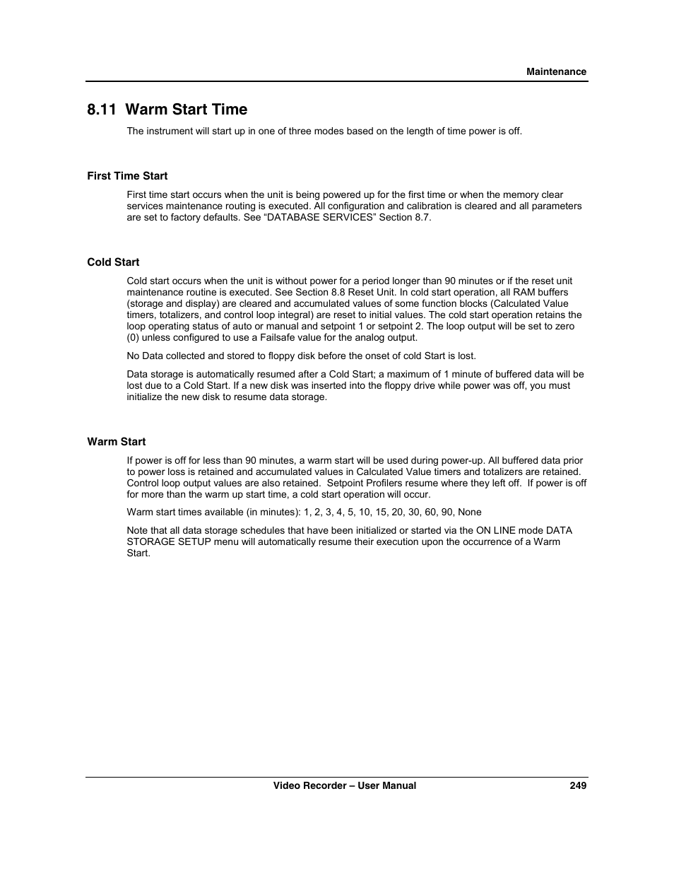 11 warm start time | Honeywell VRX180 User Manual | Page 263 / 294