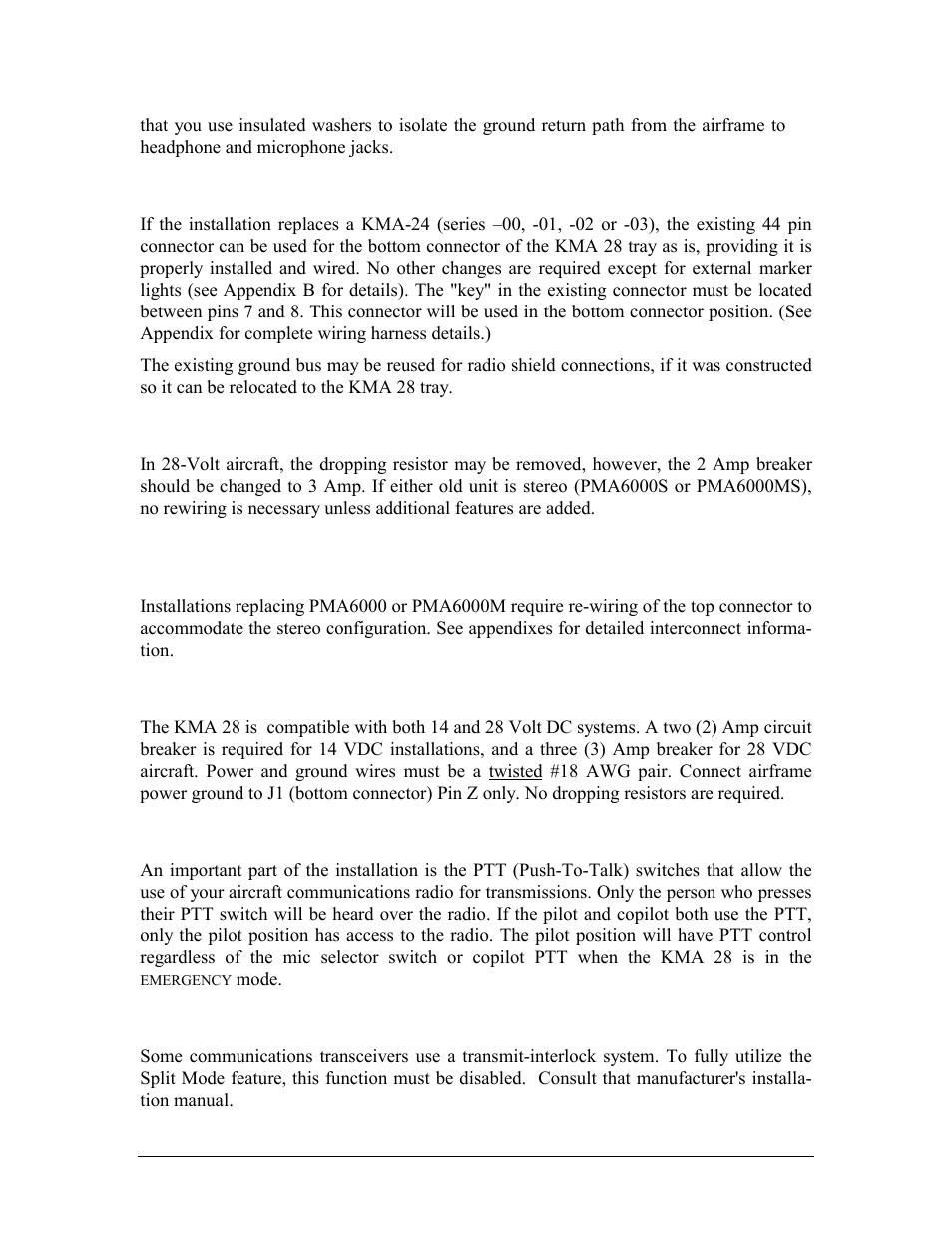 Existing kma-24 installation, Existing ps engineering pma6000 installations, Power | Communications push-to-talk, Transmit interlock, Xisting, Kma-24 i, Nstallation, Ps e, Ngineering | Honeywell KMA28 User Manual | Page 11 / 35