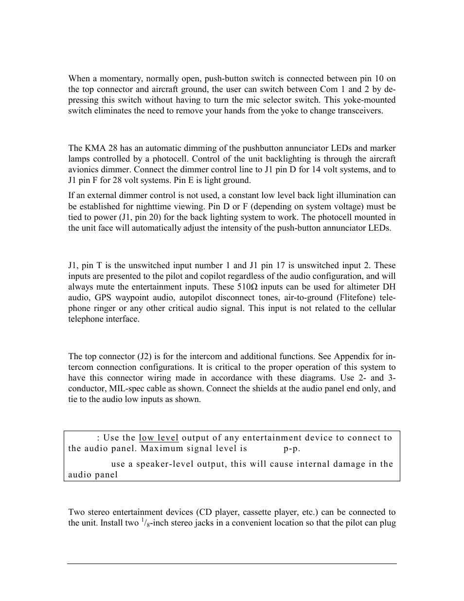 Swap" mode, Backlighting, Unswitched inputs | Intercom wiring, Entertainment input, Stereo entertainment, Acklighting, Nswitched inputs, Ntercom wiring | Honeywell KMA28 User Manual | Page 12 / 35