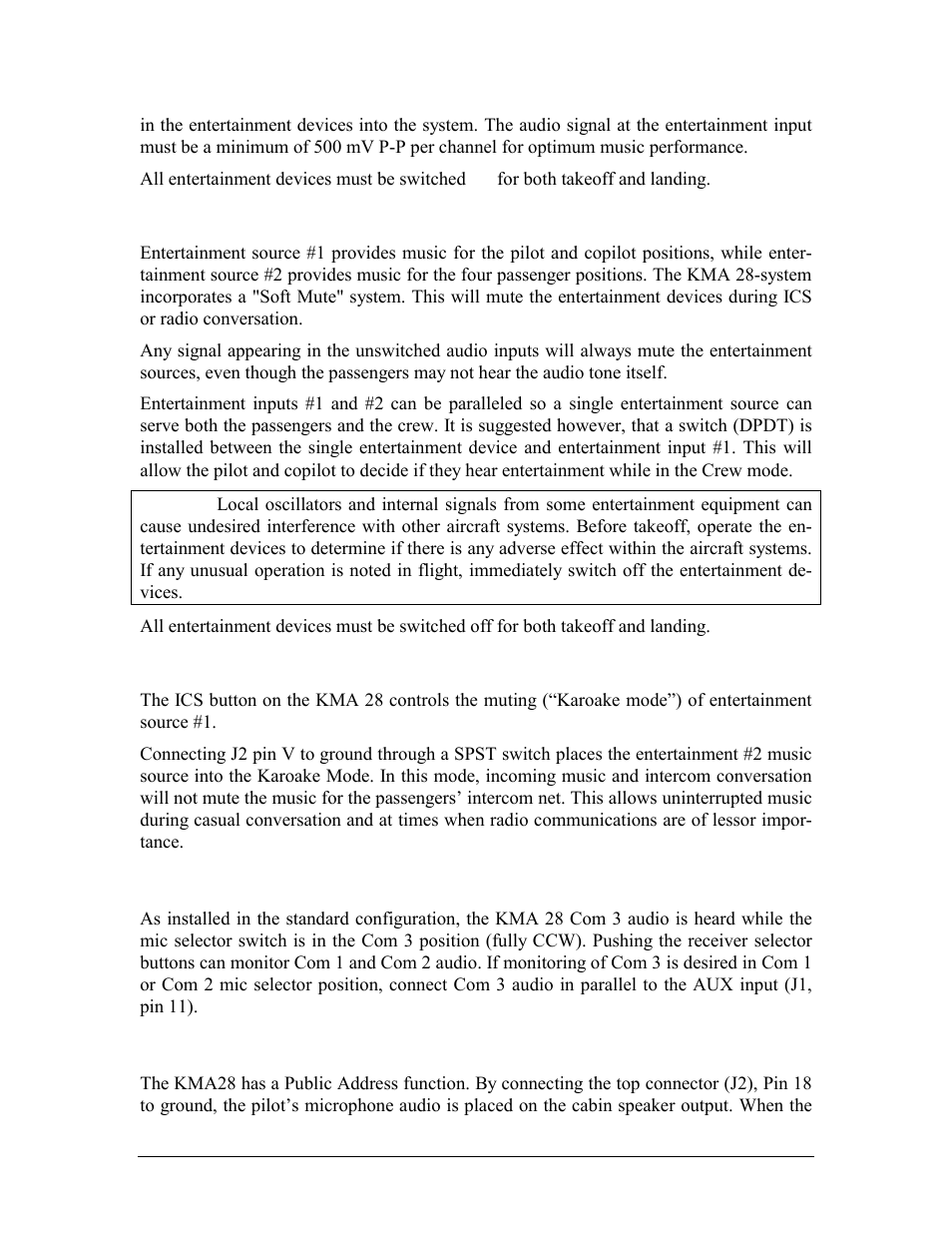 Entertainment distribution, Entertainment 2 mute (pin v), Com 3 audio | Public address function, Udio, Ublic, Ddress function | Honeywell KMA28 User Manual | Page 13 / 35