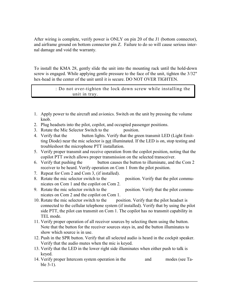 Post installation checkout, Unit installation, Operational checkout | Nstallation, Heckout, Perational | Honeywell KMA28 User Manual | Page 18 / 35