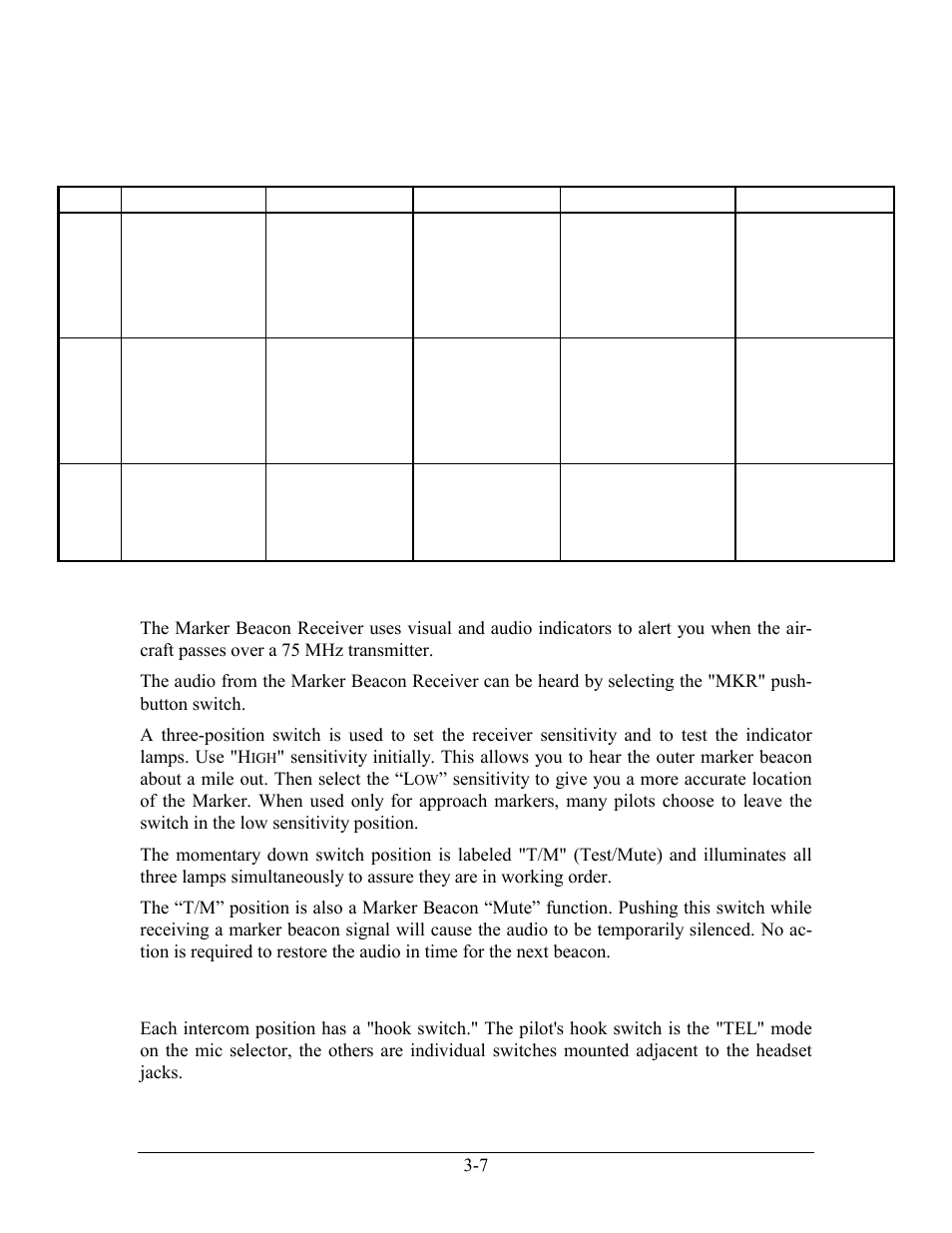 Marker beacon operation, Arker, Eacon | Peration, Elephone, If equipped with approved system, Table 3-1 intercom modes | Honeywell KMA28 User Manual | Page 26 / 35