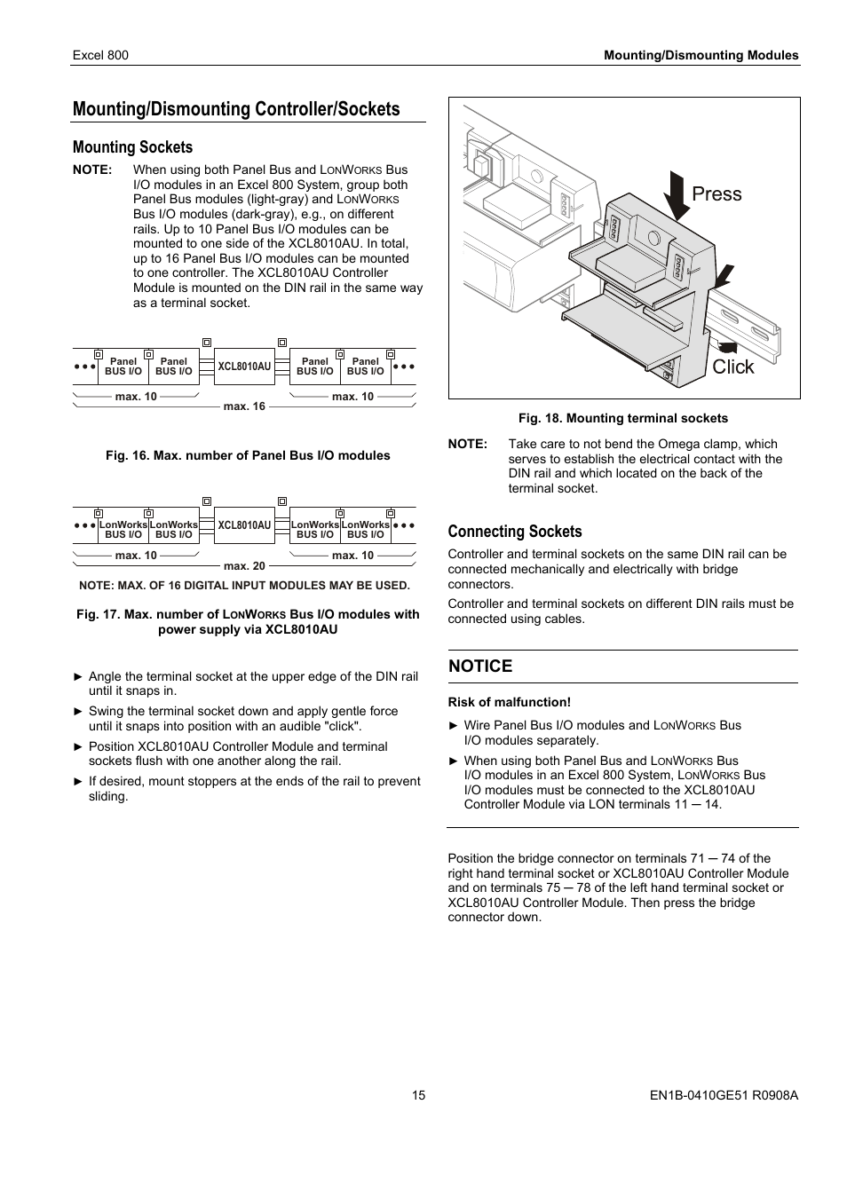 Mounting/dismounting controller/sockets, Mounting sockets, Connecting sockets | Notice | Honeywell XL 800 SERIES User Manual | Page 15 / 36