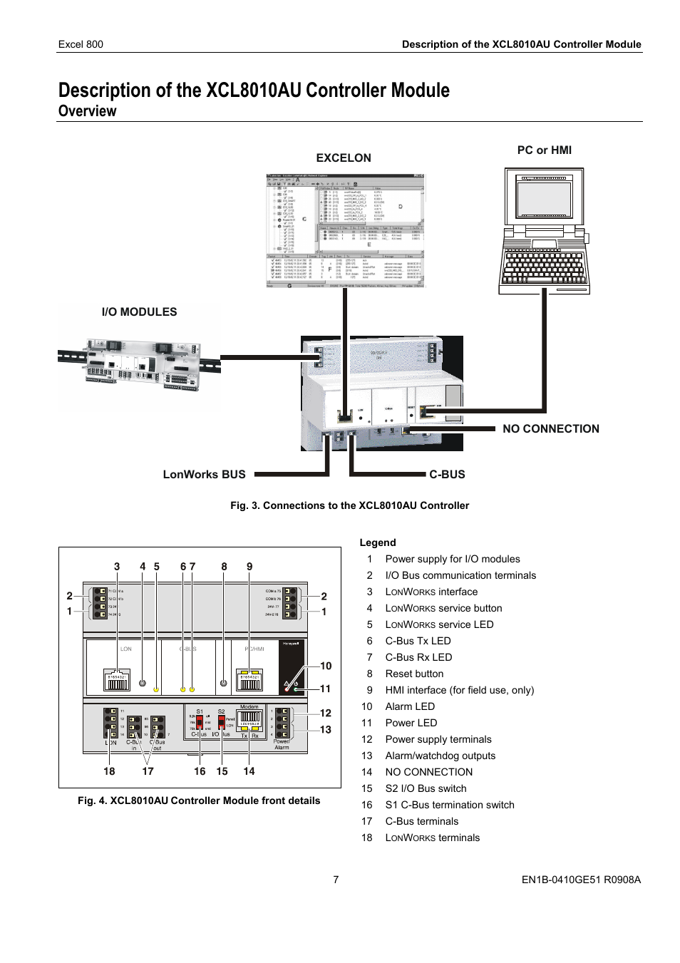 Description of the xcl8010au, Controller module, Overview | Honeywell XL 800 SERIES User Manual | Page 7 / 36