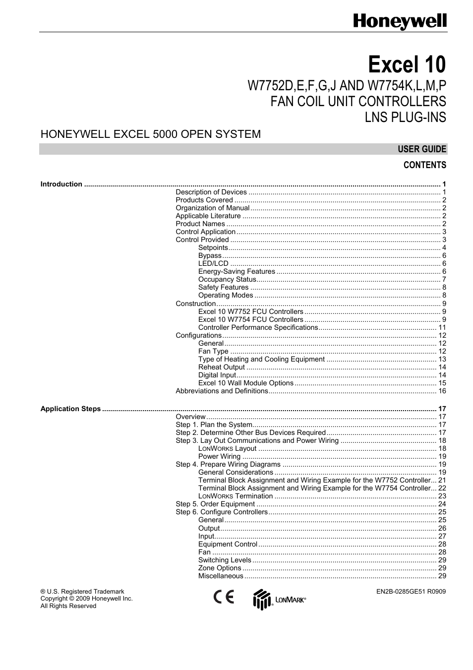 Honeywell EXCEL 10 W7752D User Manual | 68 pages