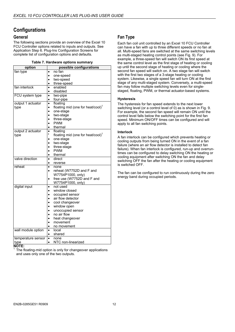 Configurations, General, Fan type | Honeywell EXCEL 10 W7752D User Manual | Page 14 / 68