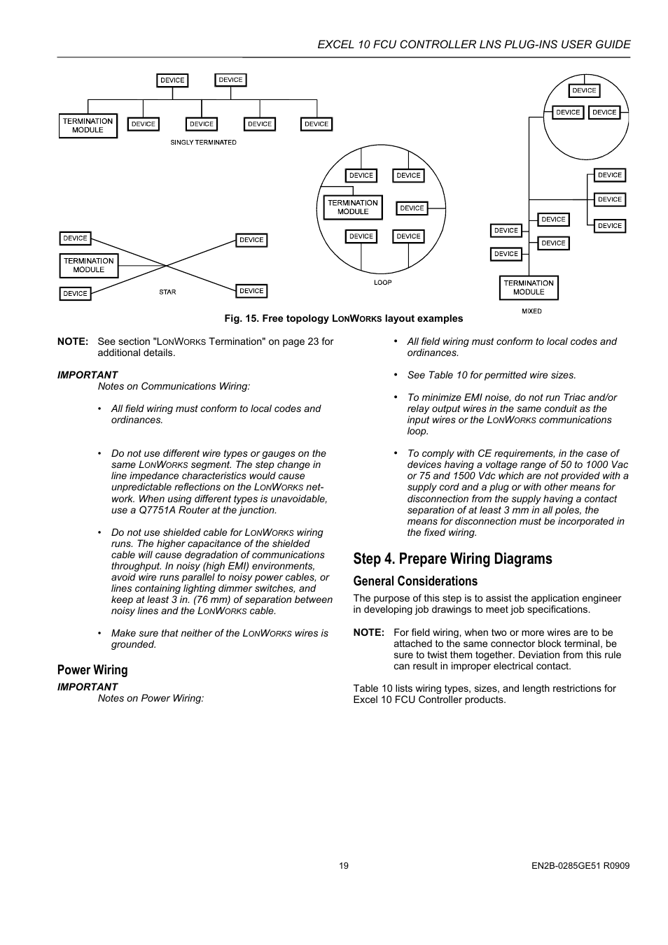 Step 4. prepare wiring diagrams, Power wiring, General considerations | Honeywell EXCEL 10 W7752D User Manual | Page 21 / 68
