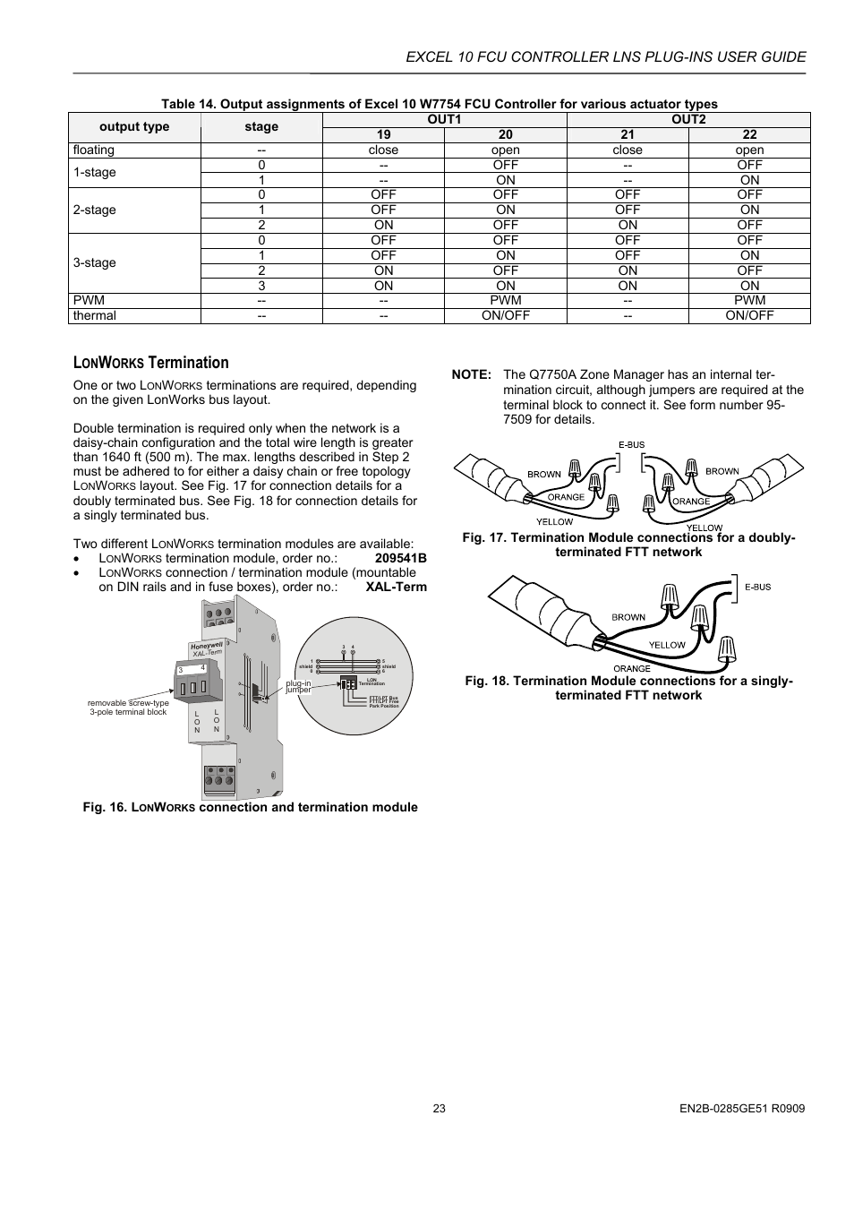 Termination, Excel 10 fcu controller lns plug-ins user guide | Honeywell EXCEL 10 W7752D User Manual | Page 25 / 68