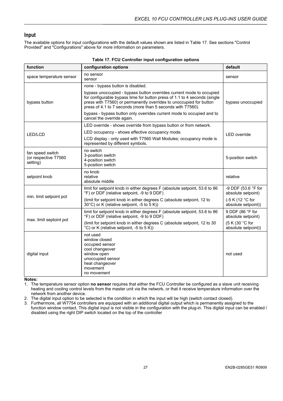 Input | Honeywell EXCEL 10 W7752D User Manual | Page 29 / 68