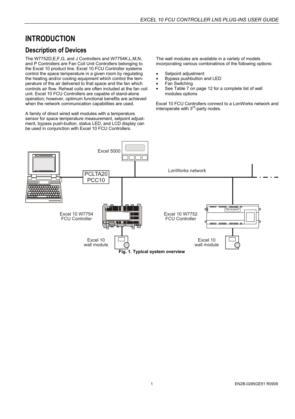 Introduction, Description of devices | Honeywell EXCEL 10 W7752D User Manual | Page 3 / 68
