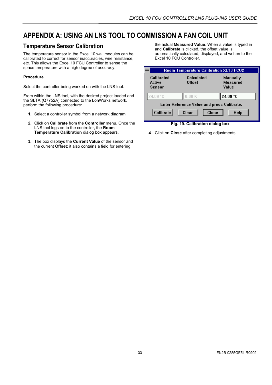 Temperature sensor calibration | Honeywell EXCEL 10 W7752D User Manual | Page 35 / 68