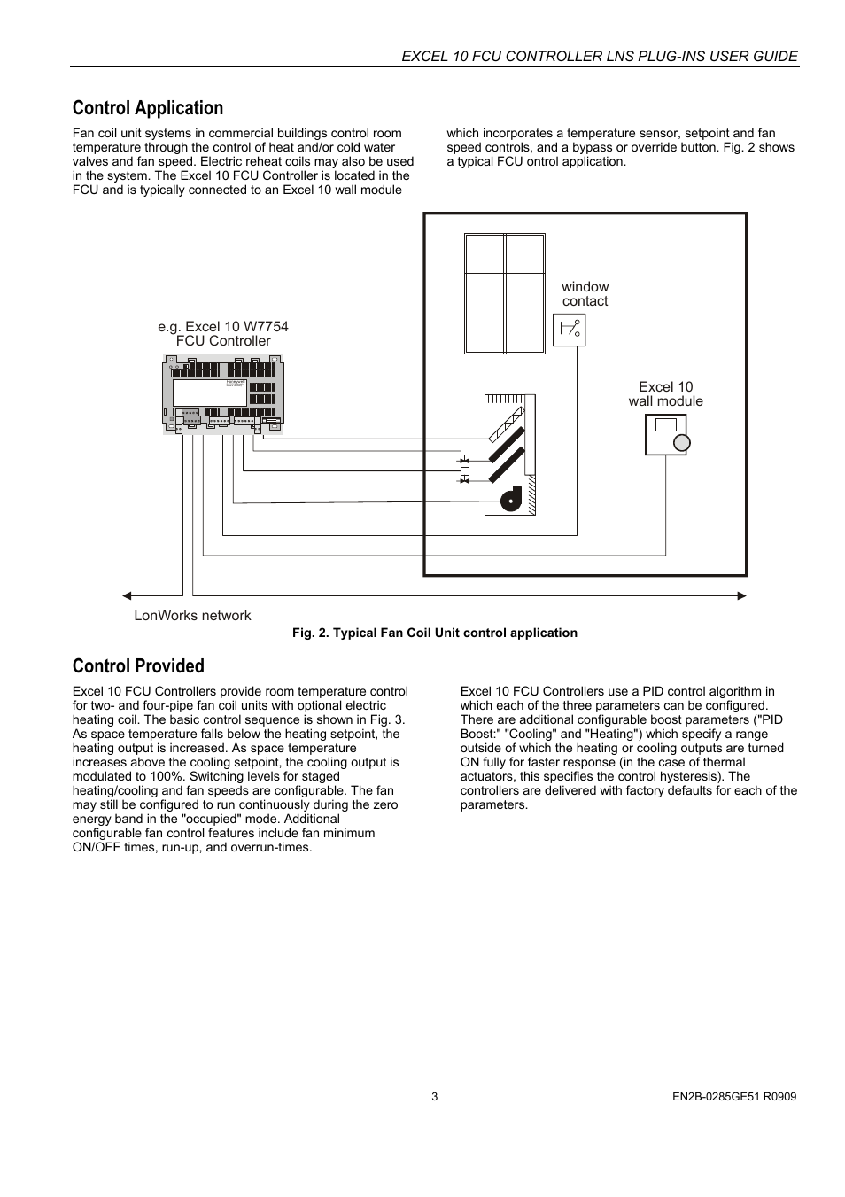 Control application, Control provided | Honeywell EXCEL 10 W7752D User Manual | Page 5 / 68