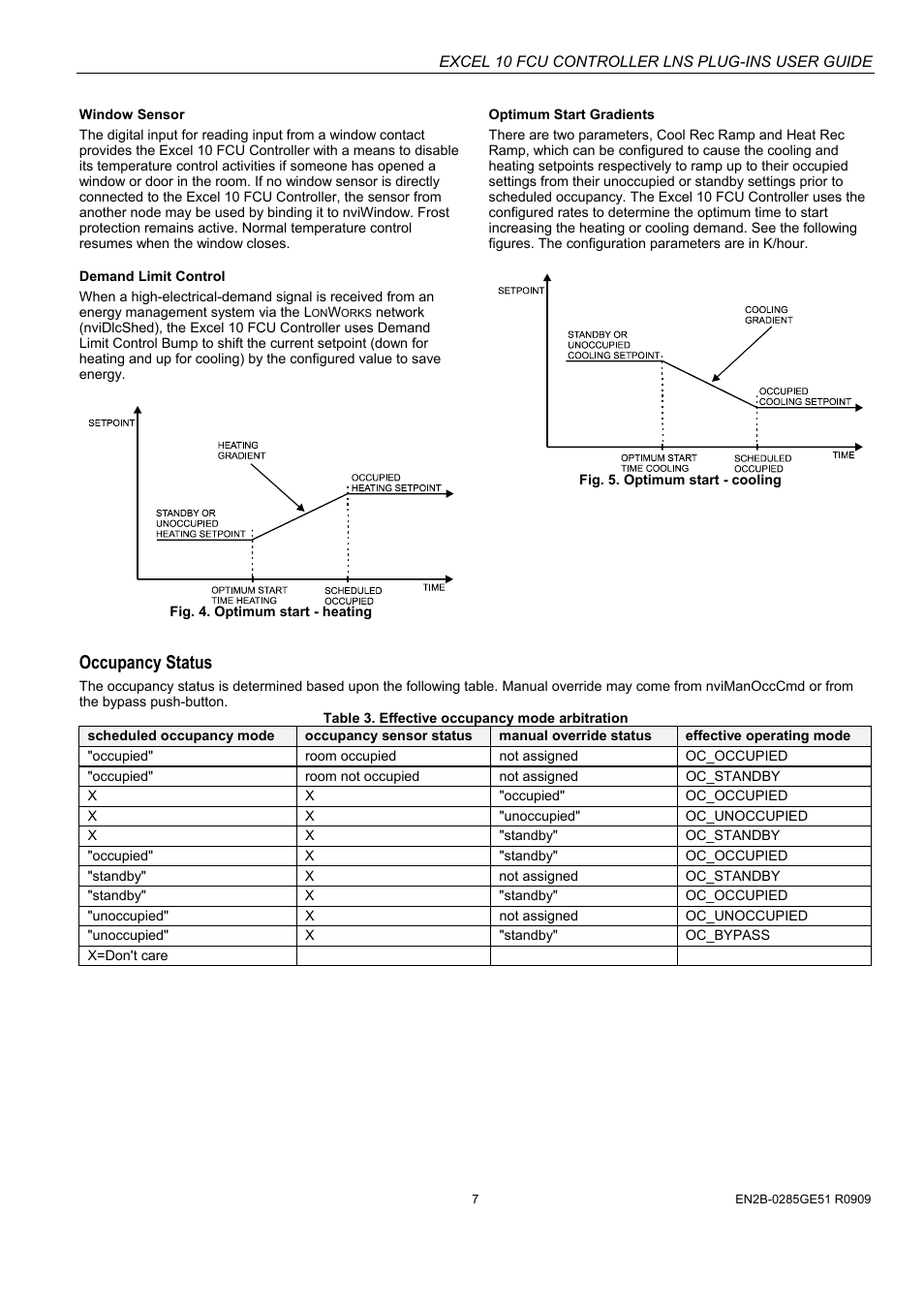 Occupancy status | Honeywell EXCEL 10 W7752D User Manual | Page 9 / 68