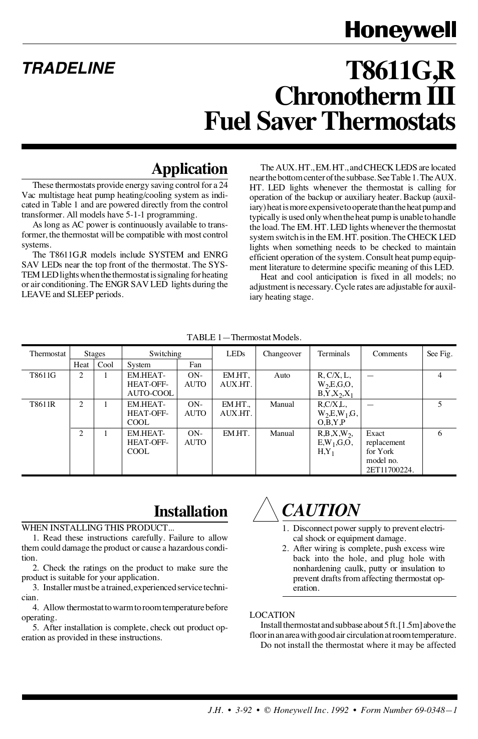 Honeywell CHRONOTHERM III T8611G User Manual | 8 pages