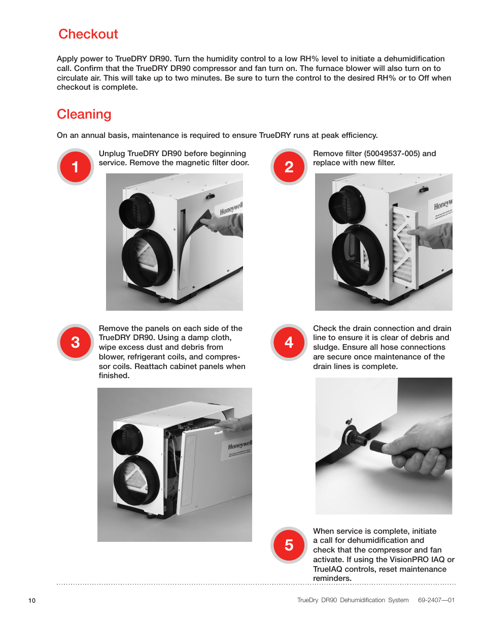 Cleaning, Checkout | Honeywell TRUDRY DR90 User Manual | Page 12 / 16