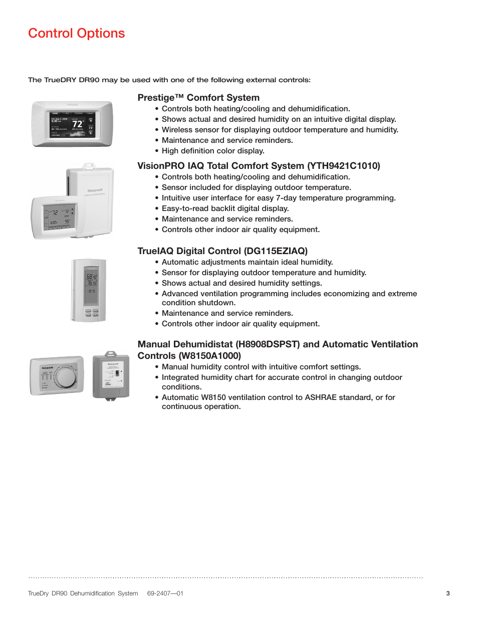 Control options | Honeywell TRUDRY DR90 User Manual | Page 5 / 16