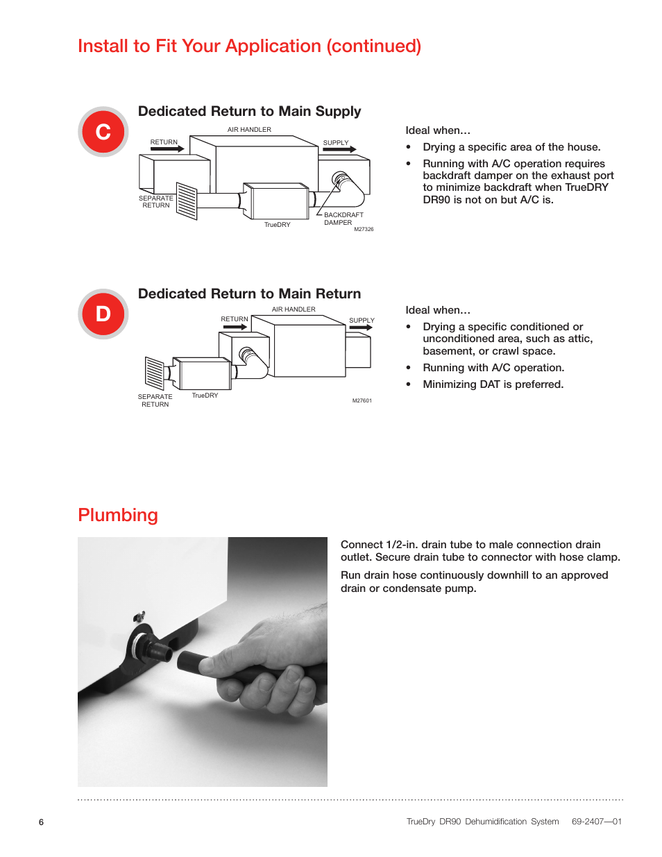 Dedicated return to main supply, Dedicated return to main return | Honeywell TRUDRY DR90 User Manual | Page 8 / 16