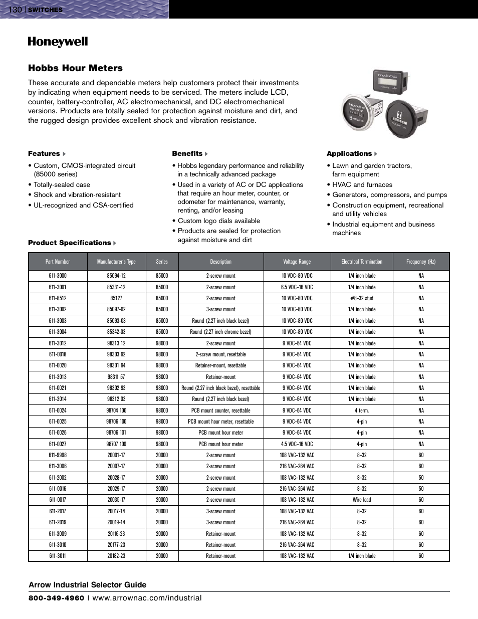 Hobbs hour meters | Honeywell EVN2000 Series User Manual | Page 11 / 13