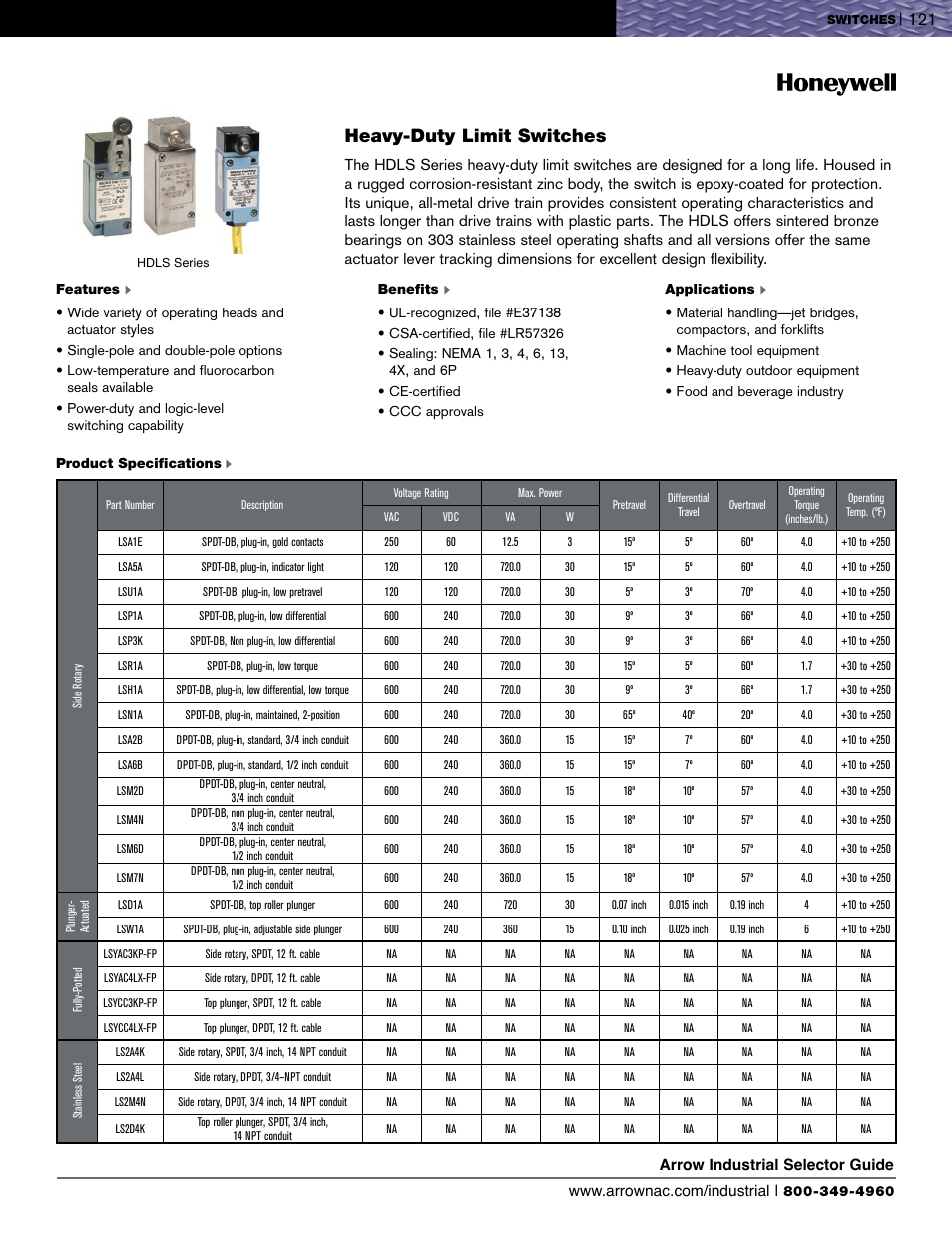 Heavy-duty limit switches | Honeywell EVN2000 Series User Manual | Page 2 / 13