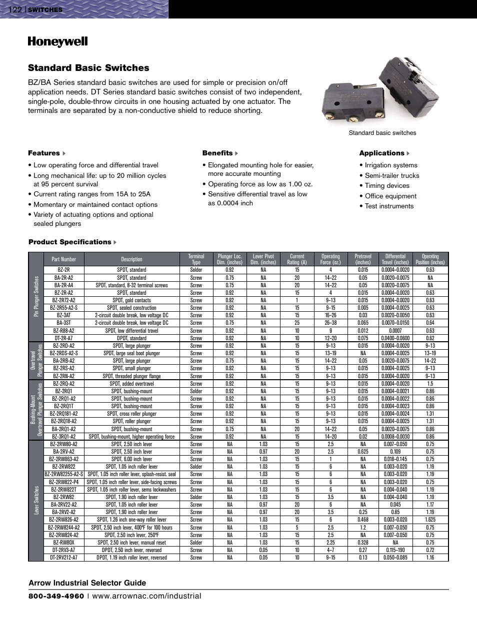 Standard basic switches | Honeywell EVN2000 Series User Manual | Page 3 / 13