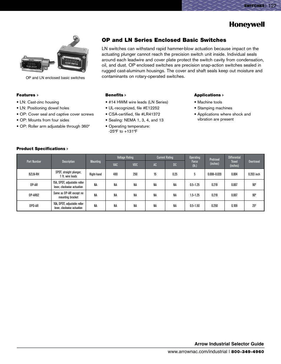 Op and ln series enclosed basic switches | Honeywell EVN2000 Series User Manual | Page 8 / 13