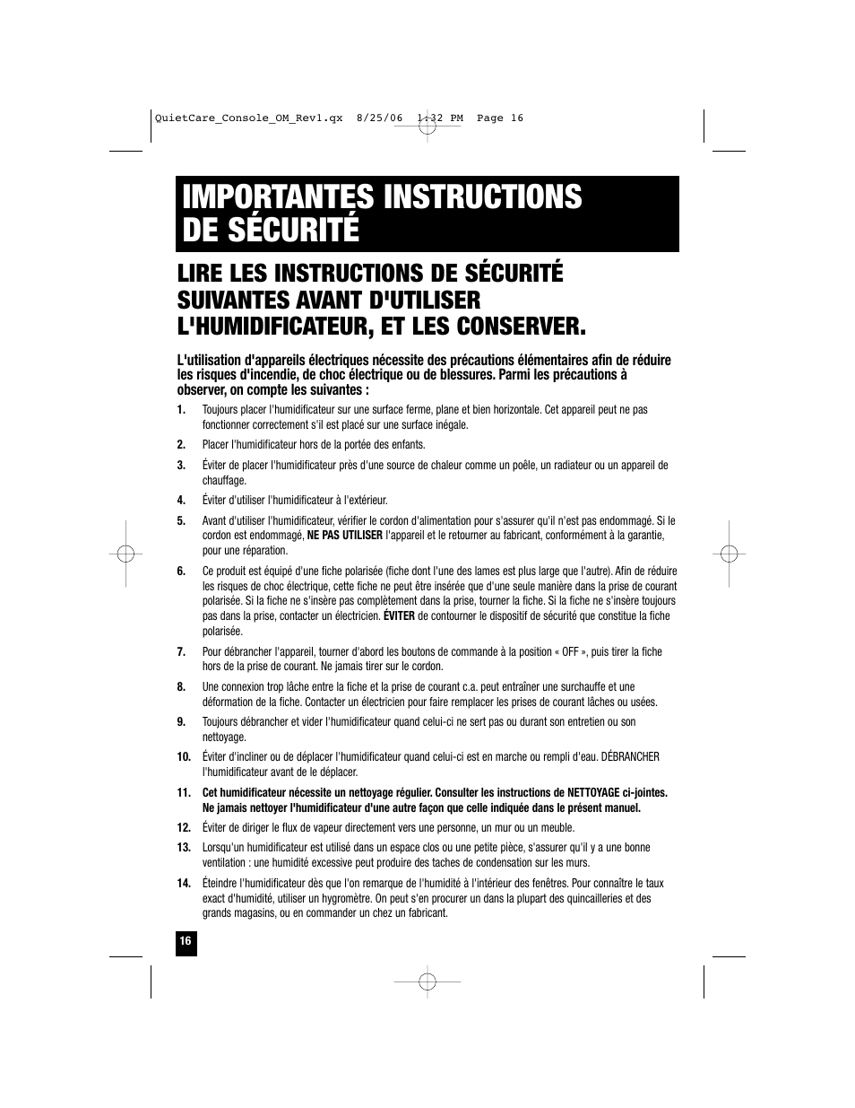 Importantes instructions de sécurité | Honeywell HCM-6009 User Manual | Page 16 / 48