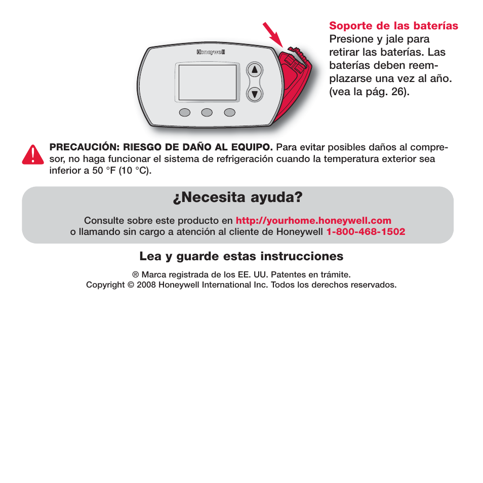 Necesita ayuda, Lea y guarde estas instrucciones | Honeywell FOCUSPRO TH5320R User Manual | Page 17 / 52