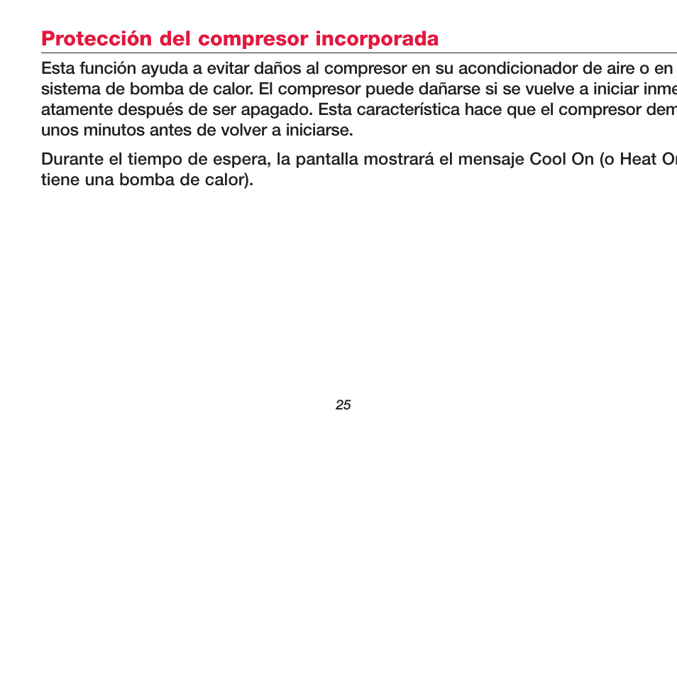 Protección del compresor incorporada | Honeywell FOCUSPRO TH5320R User Manual | Page 27 / 52