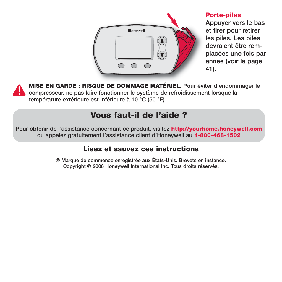 Vous faut-il de l’aide, Lisez et sauvez ces instructions | Honeywell FOCUSPRO TH5320R User Manual | Page 32 / 52