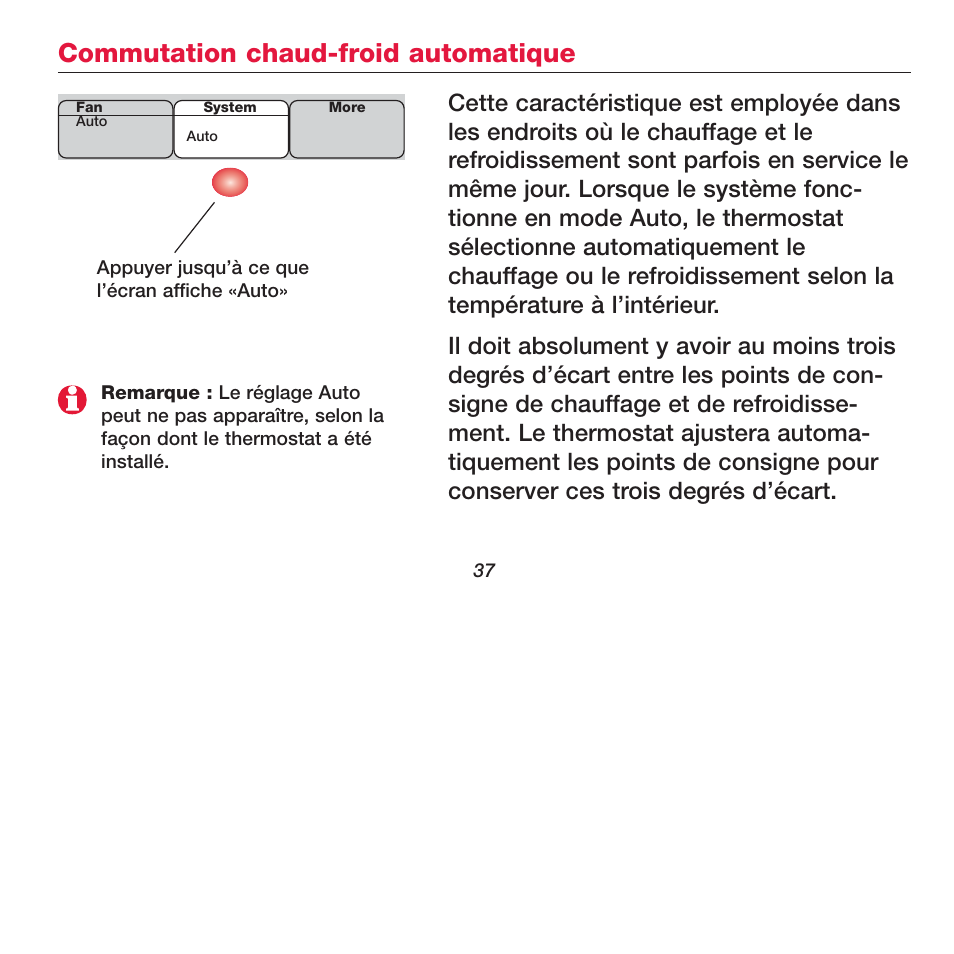 Commutation chaud-froid automatique | Honeywell FOCUSPRO TH5320R User Manual | Page 39 / 52