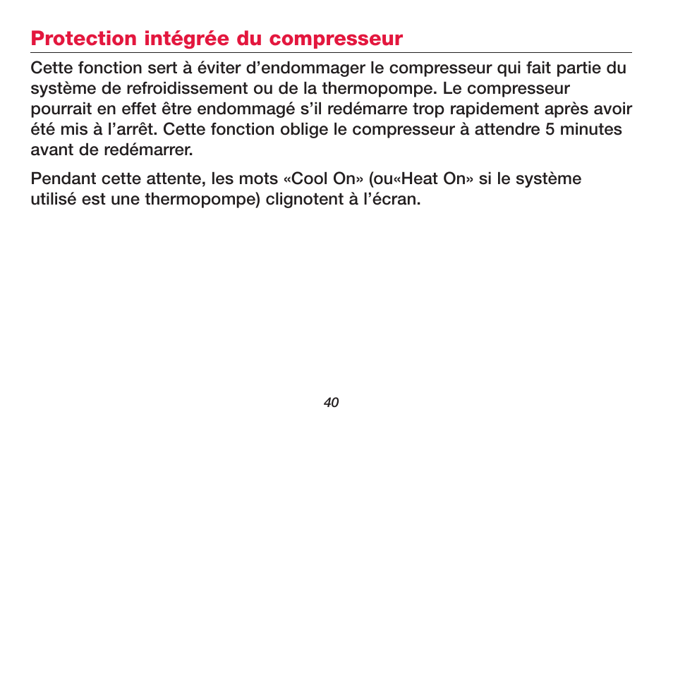 Protection intégrée du compresseur | Honeywell FOCUSPRO TH5320R User Manual | Page 42 / 52