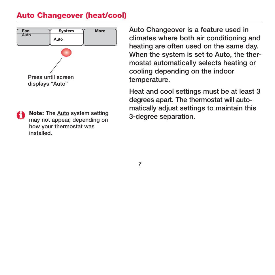 Auto changeover (heat/cool) | Honeywell FOCUSPRO TH5320R User Manual | Page 9 / 52