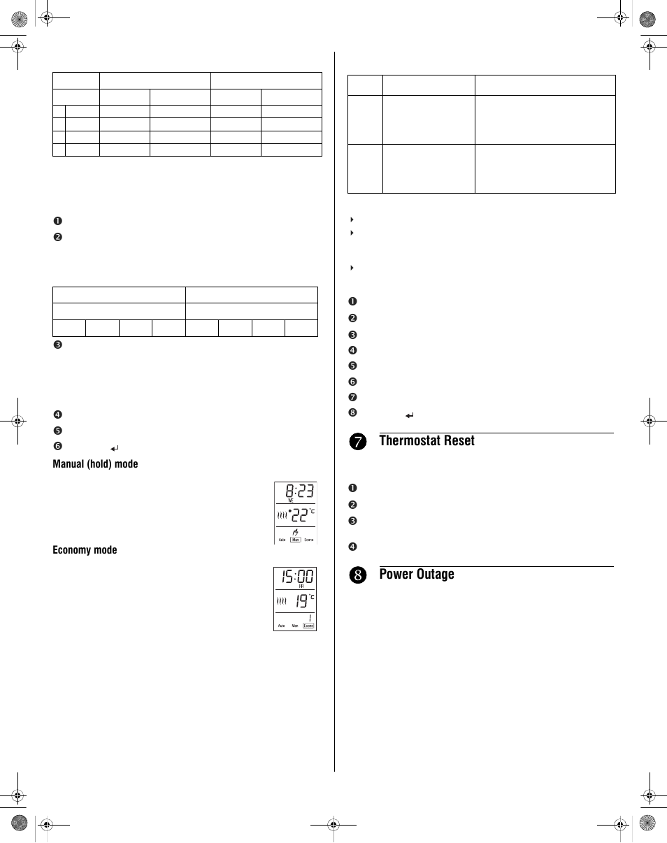 Thermostat reset, Power outage | Honeywell RLV430 User Manual | Page 3 / 4