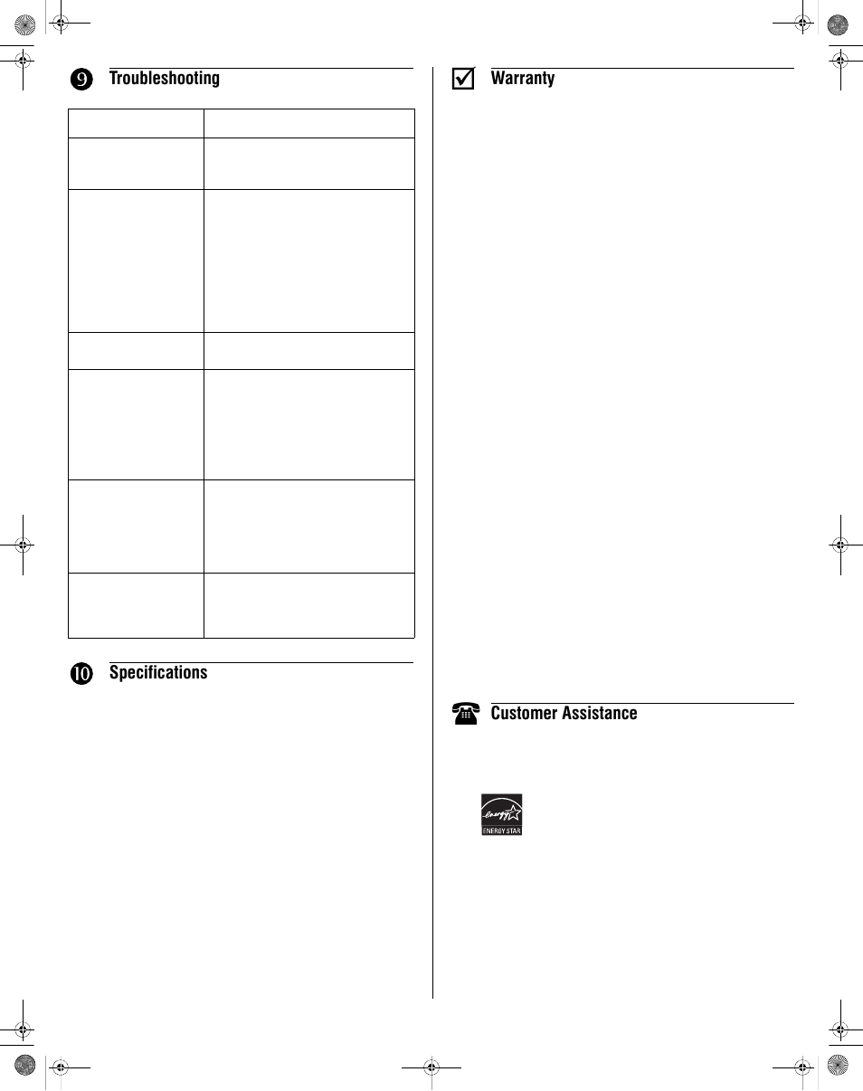 Troubleshooting, Specifications, Warranty | Customer assistance | Honeywell RLV430 User Manual | Page 4 / 4