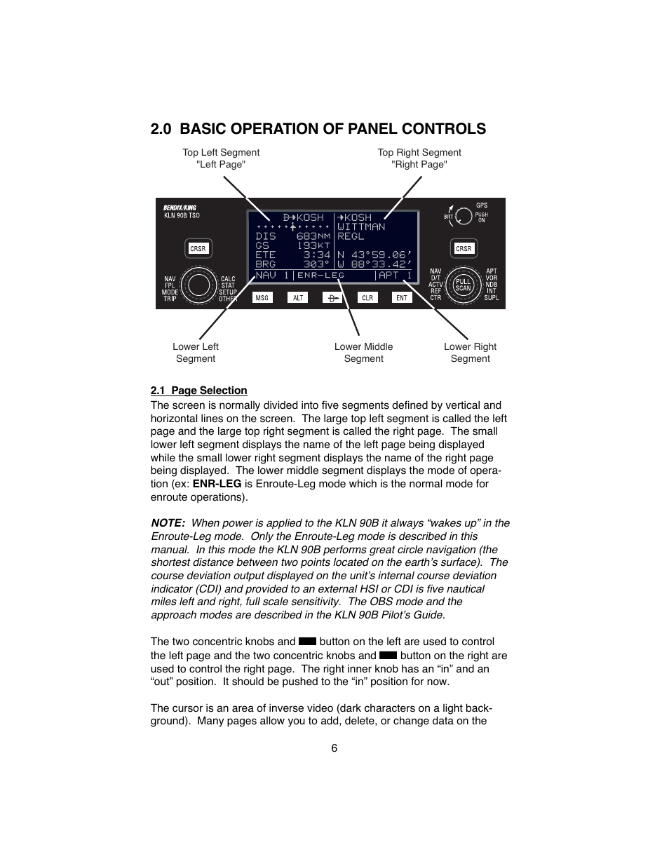 0 basic operation of panel controls | BendixKing KLN 90B User Manual | Page 10 / 57
