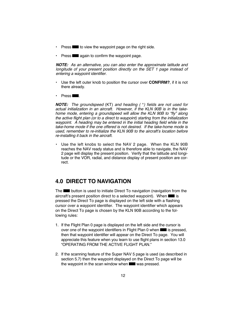 0 direct to navigation | BendixKing KLN 90B User Manual | Page 16 / 57