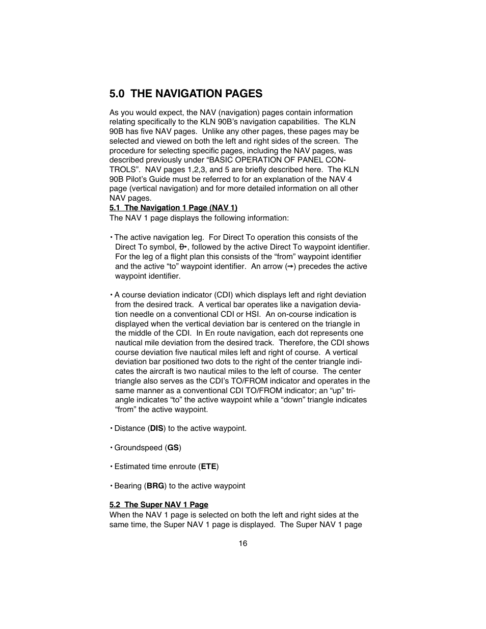 0 the navigation pages | BendixKing KLN 90B User Manual | Page 20 / 57