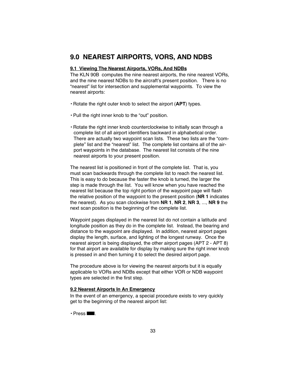 0 nearest airports, vors, and ndbs | BendixKing KLN 90B User Manual | Page 37 / 57