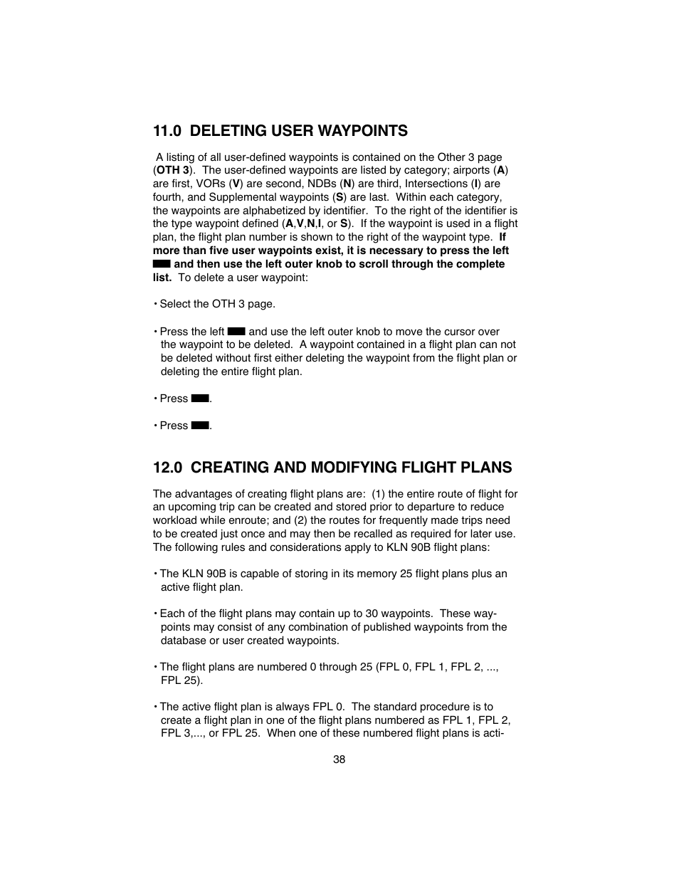 0 deleting user waypoints, 0 creating and modifying flight plans | BendixKing KLN 90B User Manual | Page 42 / 57