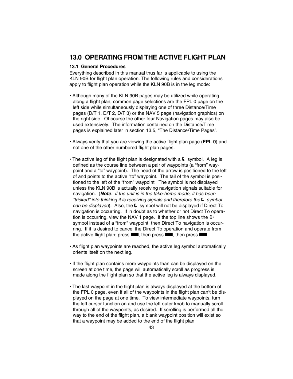 0 operating from the active flight plan | BendixKing KLN 90B User Manual | Page 47 / 57