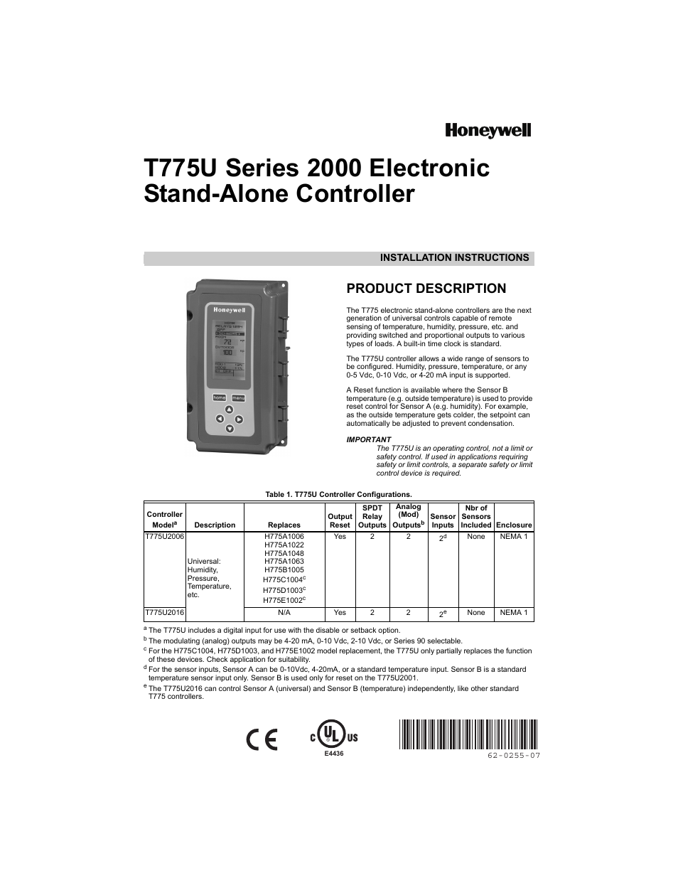 Honeywell T775U User Manual | 40 pages