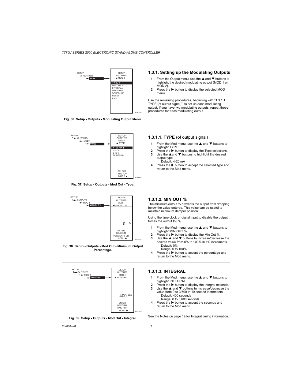 Setting up the modulating outputs, Type (of output signal), Min out | Integral | Honeywell T775U User Manual | Page 18 / 40