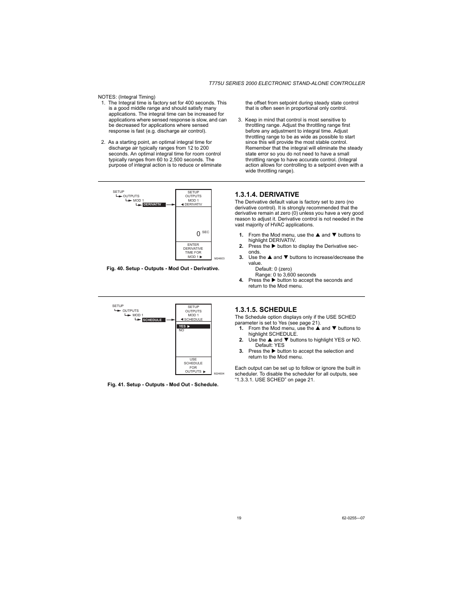Derivative, Schedule | Honeywell T775U User Manual | Page 19 / 40