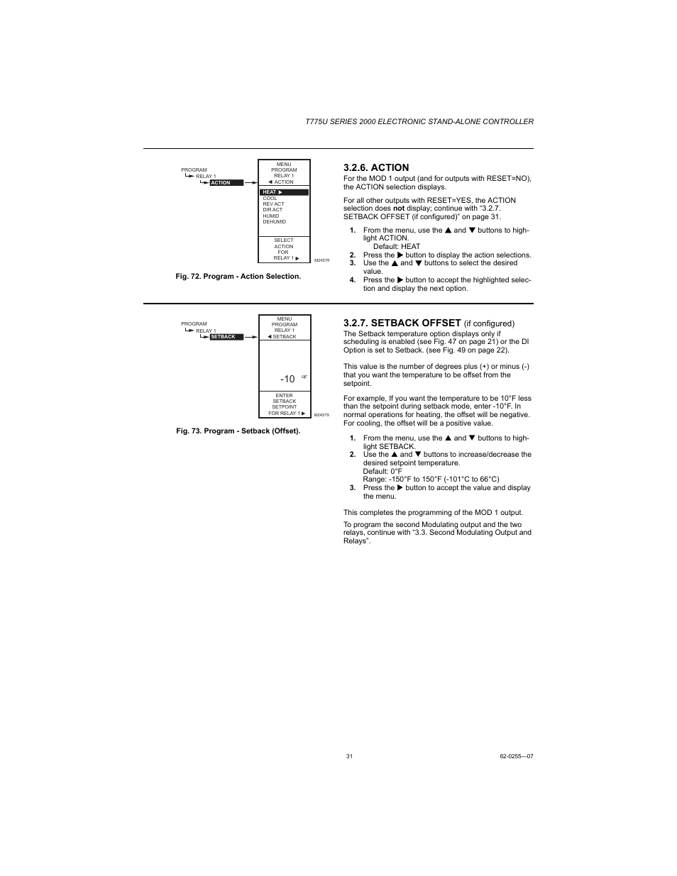 Action, Setback offset | Honeywell T775U User Manual | Page 31 / 40