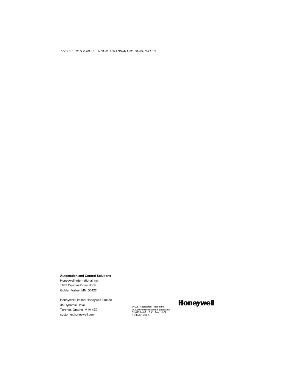 Honeywell T775U User Manual | Page 40 / 40