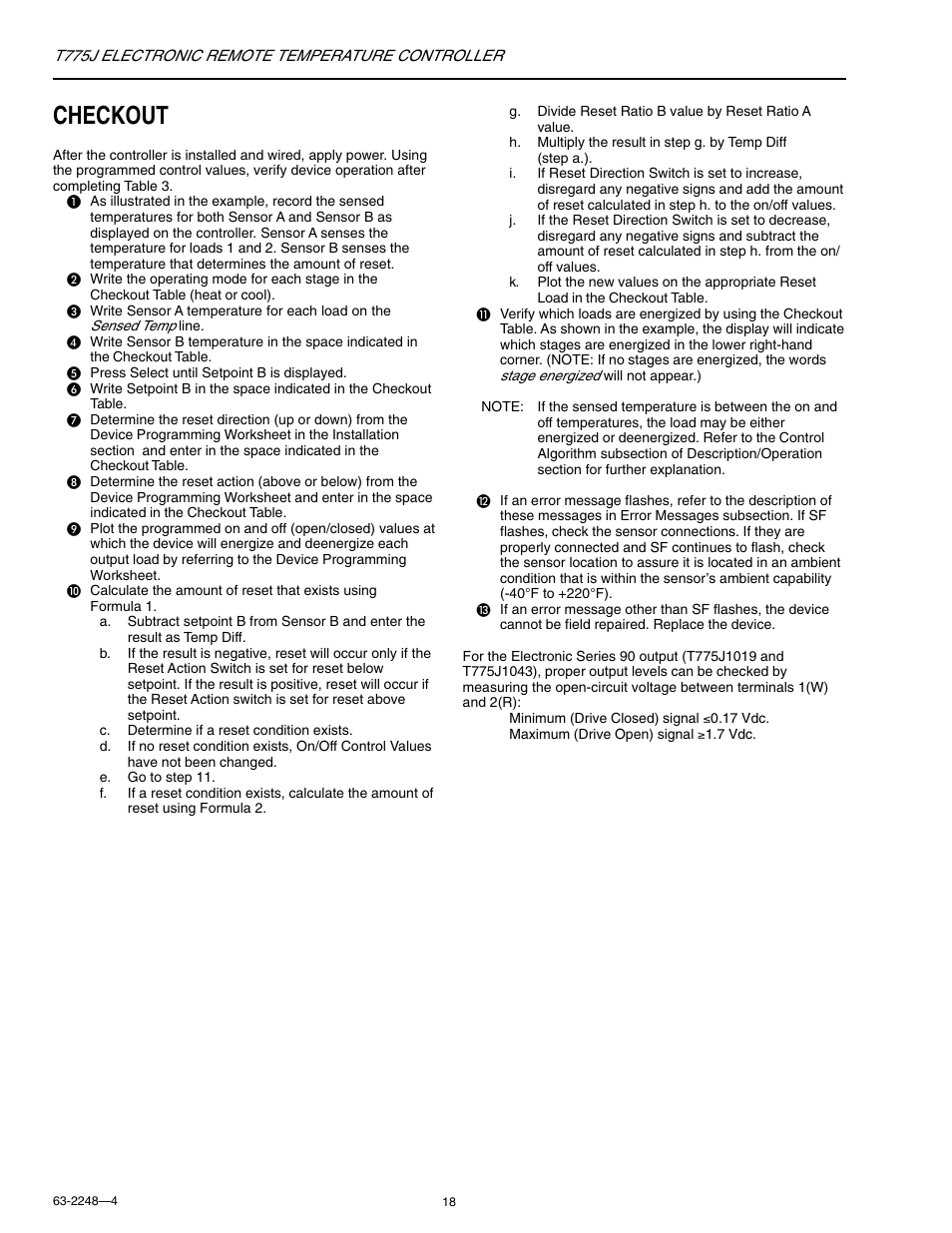Checkout | Honeywell Electronic Remote Temperature Controller T775J User Manual | Page 18 / 20