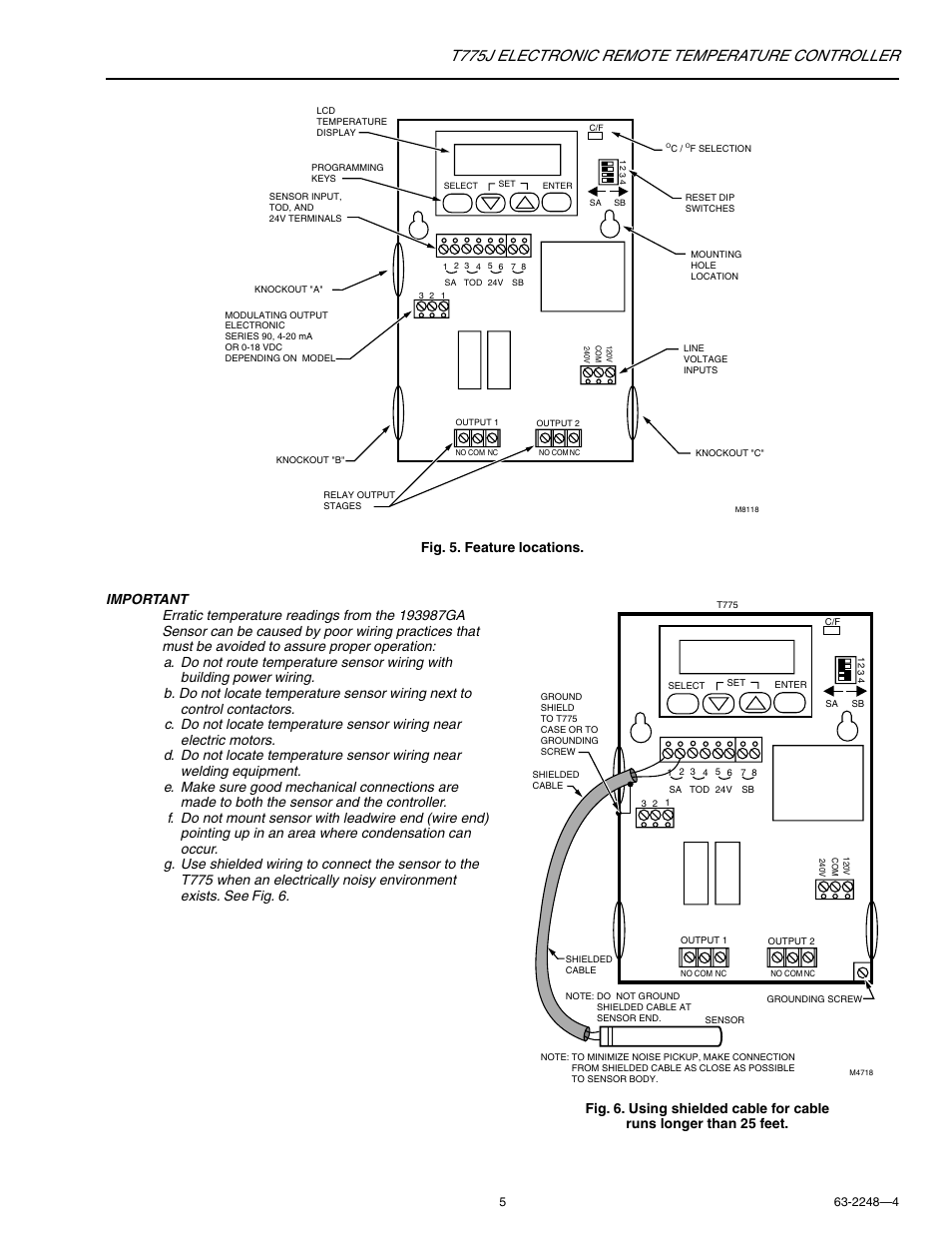 T775j electronic remote temperature controller | Honeywell Electronic Remote Temperature Controller T775J User Manual | Page 5 / 20