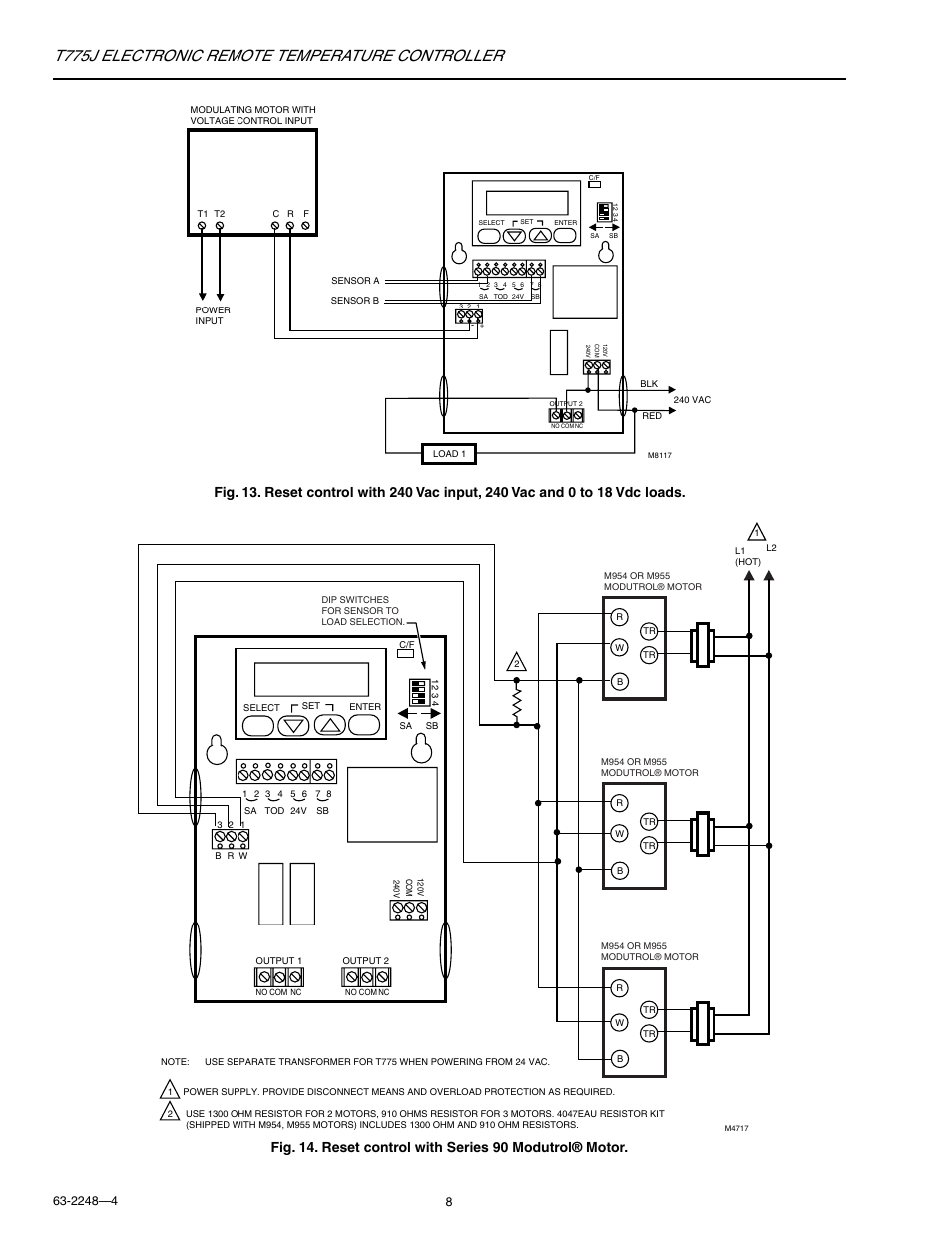 T775j electronic remote temperature controller | Honeywell Electronic Remote Temperature Controller T775J User Manual | Page 8 / 20