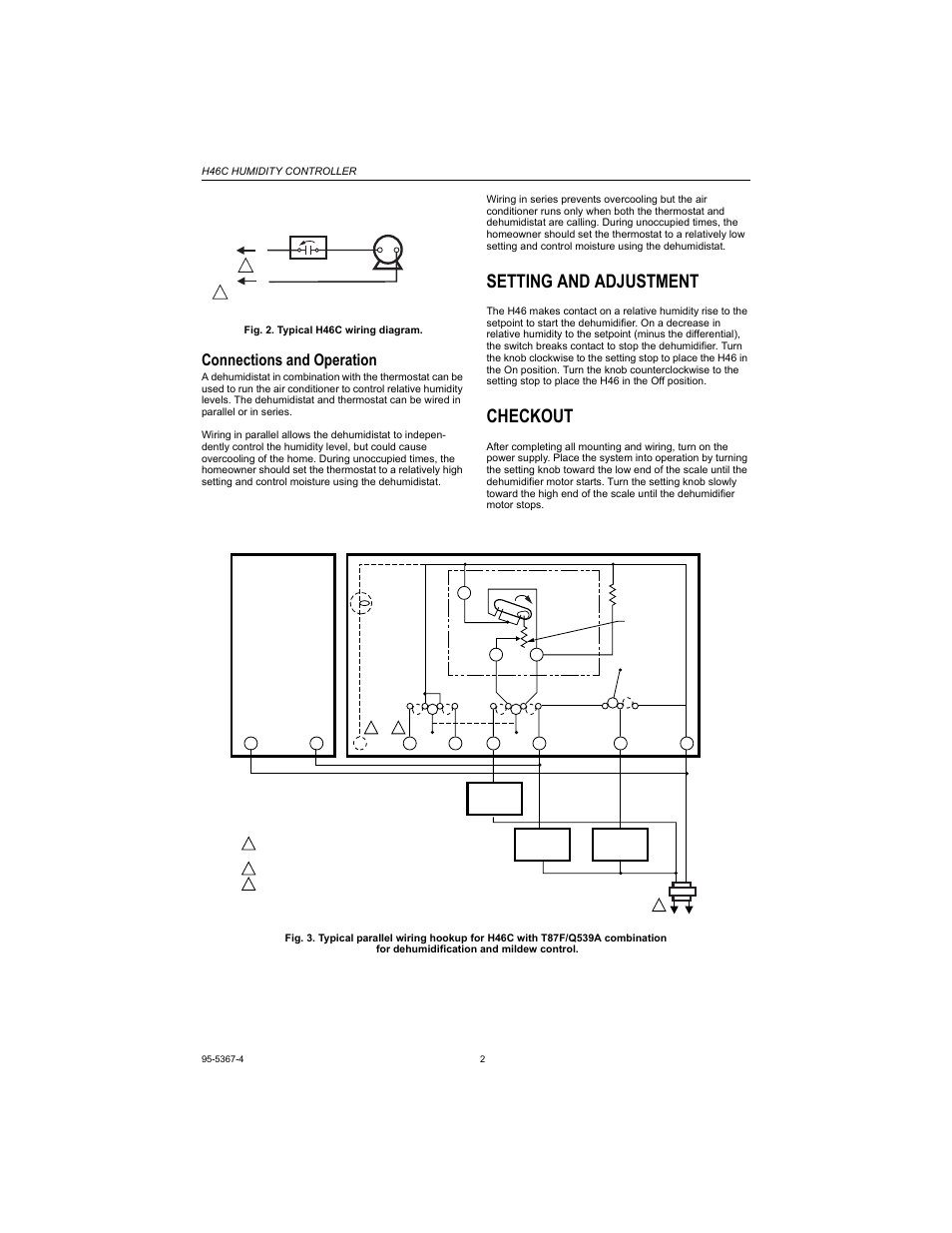 Setting and adjustment, Checkout, Connections and operation | Honeywell H46C User Manual | Page 2 / 4