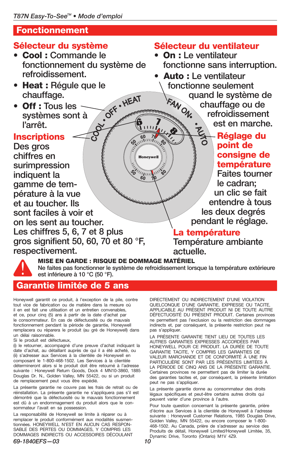 Honeywell EASY-TO-SEE T87N User Manual | Page 10 / 16